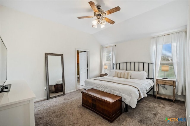 2627 Butterfly Dr, Temple, TX 76502 - carpeted bedroom with lofted ceiling, baseboards, and ceiling fan