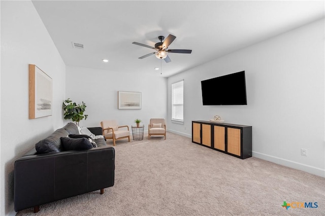 2037 Heritage Loop, Nolanville, TX 76559 - living room featuring ceiling fan, light carpet, and recessed lighting