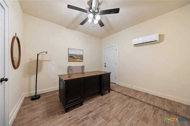 2037 Heritage Loop, Nolanville, TX 76559 - home office featuring a wall unit AC, light wood-type flooring, and a ceiling fan