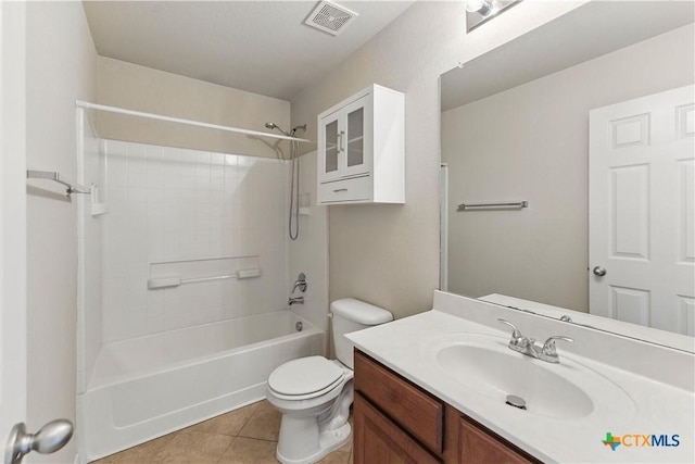 2441 Ibis Ave, New Braunfels, TX 78130 - bathroom featuring vanity, visible vents, toilet, shower / bath combination, and tile patterned floors