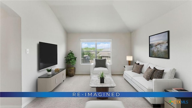2441 Ibis Ave, New Braunfels, TX 78130 - living area featuring baseboards, carpet, and lofted ceiling