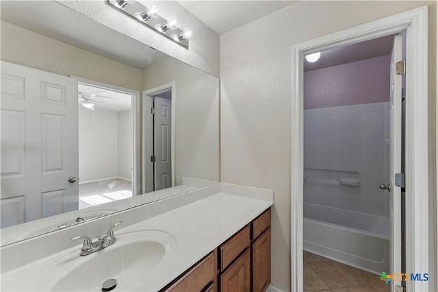2441 Ibis Ave, New Braunfels, TX 78130 - full bathroom with tile patterned floors, vanity, and a ceiling fan