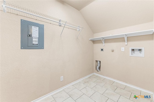 10055 Strasbourg Way, Schertz, TX 78154 - laundry room with electric panel, electric dryer hookup, hookup for a washing machine, hookup for a gas dryer, and light tile patterned floors