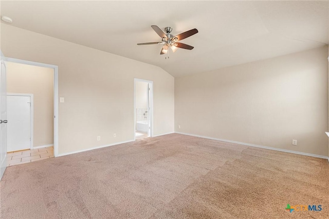 10055 Strasbourg Way, Schertz, TX 78154 - spare room featuring a ceiling fan, carpet flooring, and lofted ceiling