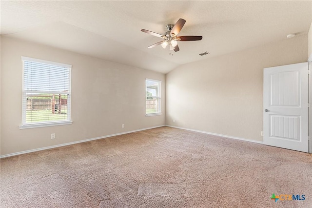 10055 Strasbourg Way, Schertz, TX 78154 - unfurnished room with ceiling fan, light carpet, lofted ceiling, and a smoke detector