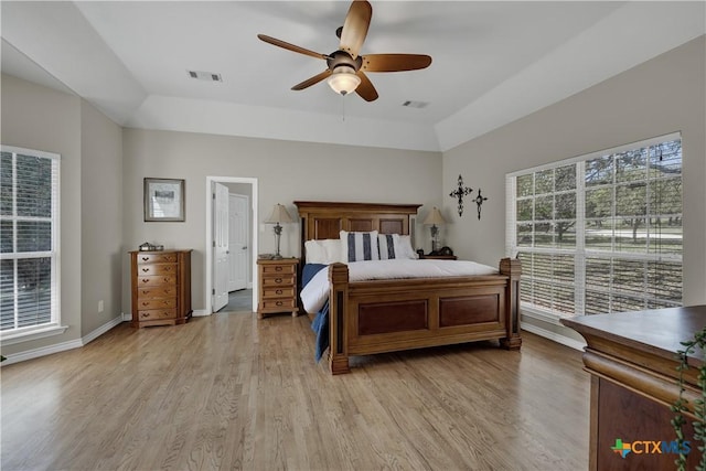 448 Summer Glen Ln, New Braunfels, TX 78132 - bedroom featuring light wood-type flooring, baseboards, and a ceiling fan