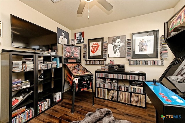 office space featuring dark wood-type flooring