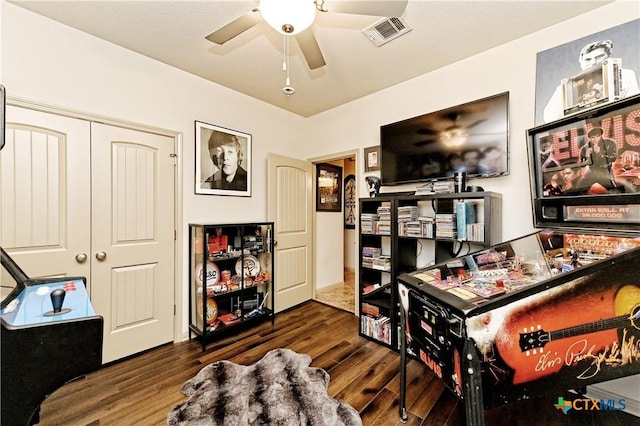 office area with dark wood-type flooring