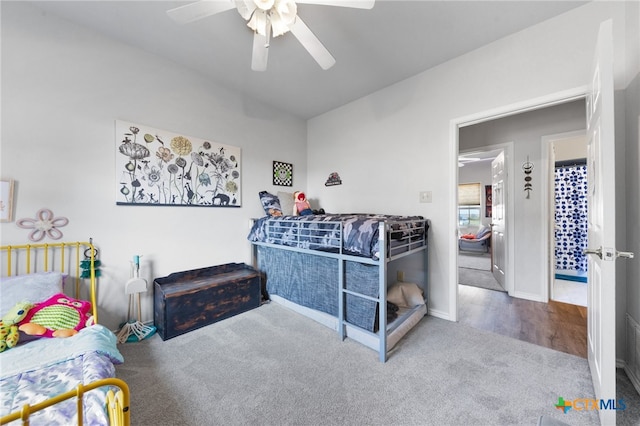 bedroom featuring ceiling fan and wood-type flooring