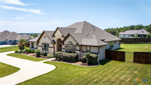 8235 Shining Elk, Garden Ridge, TX 78266 - view of front of house featuring stone siding, stucco siding, roof with shingles, and a residential view