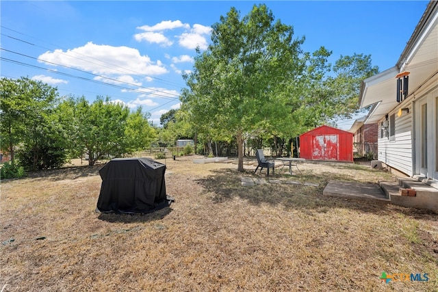 view of yard featuring a storage unit