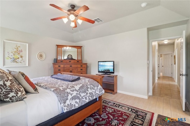120 Oak Vis, New Braunfels, TX 78132 - bedroom featuring baseboards, light wood-style flooring, visible vents, and a ceiling fan