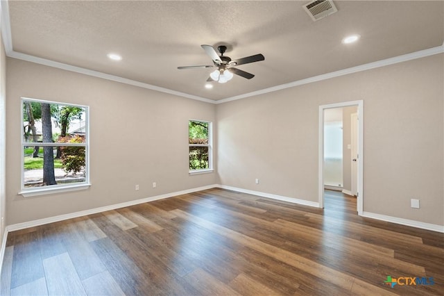 574 Rose Ln, Salado, TX 76571 - spare room with ceiling fan, wood finished floors, crown molding, and recessed lighting