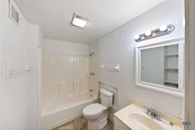 full bathroom with toilet, vanity, shower / bath combination, and tile patterned floors