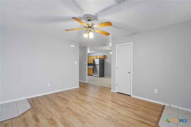 unfurnished living room with light hardwood / wood-style floors and ceiling fan