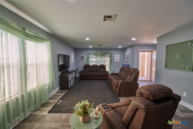 living room with hardwood / wood-style flooring