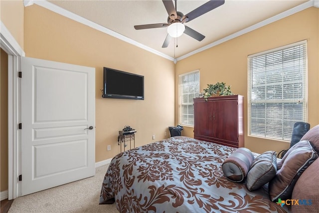 924 Queen Elizabeth Dr, Mcgregor, TX 76657 - bedroom featuring multiple windows, baseboards, crown molding, and carpet