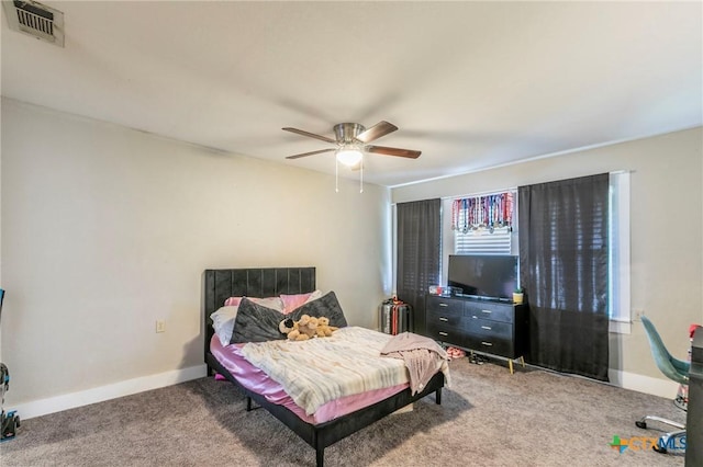 bedroom featuring carpet flooring and ceiling fan