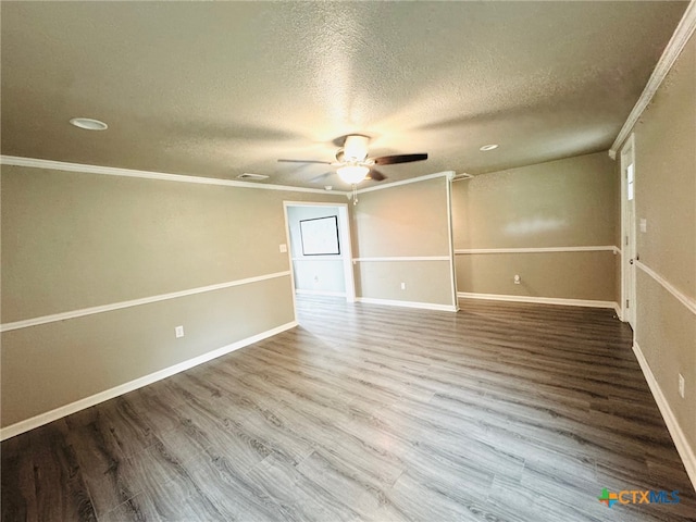 706 Golf Course Rd, Gatesville, TX 76528 - empty room with ornamental molding, a textured ceiling, ceiling fan, and wood finished floors