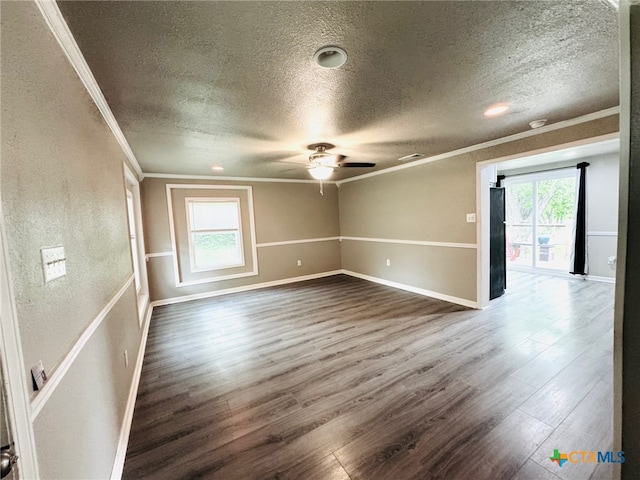 706 Golf Course Rd, Gatesville, TX 76528 - empty room with ornamental molding, a textured ceiling, a ceiling fan, and a healthy amount of sunlight