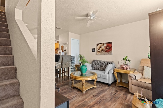 4509 Mattie Dr Unit A-D, Killeen, TX 76549 - living area featuring ceiling fan, wood finished floors, stairway, and a textured ceiling