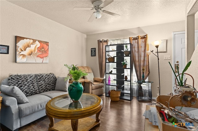 4509 Mattie Dr Unit A-D, Killeen, TX 76549 - living room with a textured wall, ceiling fan, a textured ceiling, and wood finished floors