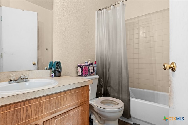 4509 Mattie Dr Unit A-D, Killeen, TX 76549 - full bathroom with toilet, vanity, shower / bath combination with curtain, and a textured wall