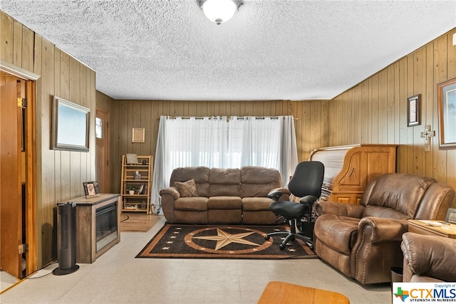 210 N 8th St, Lometa, TX 76853 - living area with a textured ceiling and wood walls