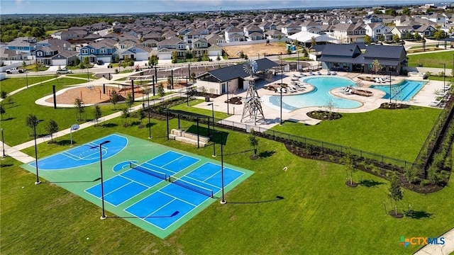128 Bluestem Dr, Elgin, TX 78621 - aerial perspective of suburban area featuring a pool