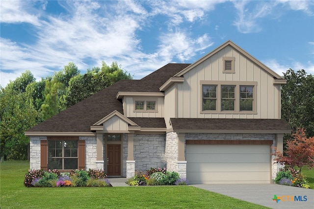 view of front of property featuring a garage and a front lawn