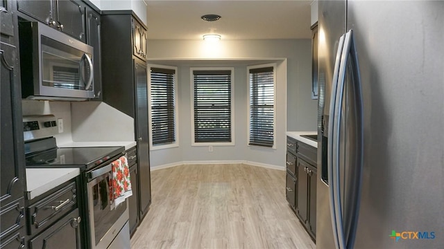 kitchen with light wood-type flooring and appliances with stainless steel finishes