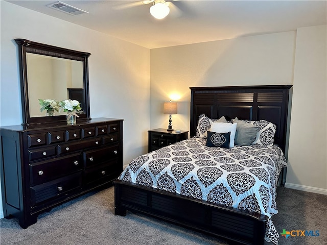 bedroom featuring carpet flooring and ceiling fan