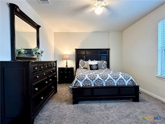 bedroom featuring carpet and ceiling fan