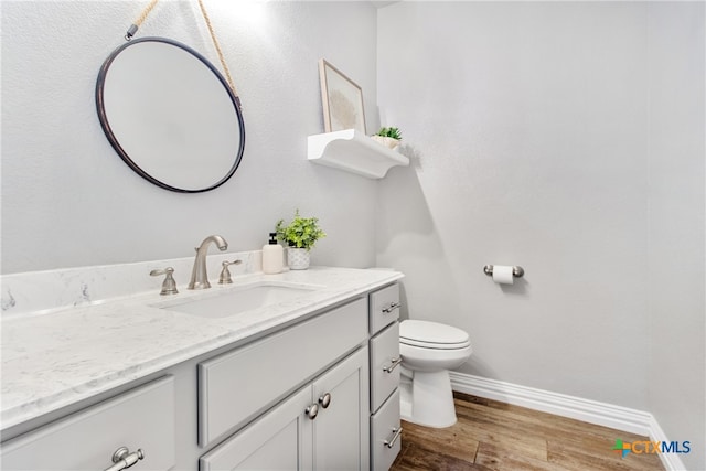 bathroom with vanity, hardwood / wood-style flooring, and toilet