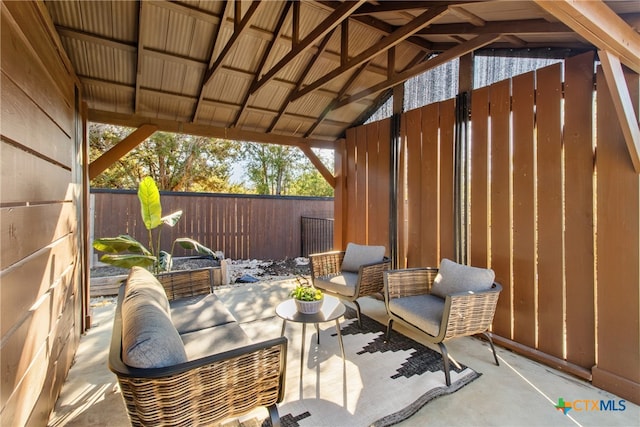 view of patio / terrace featuring a gazebo and outdoor lounge area