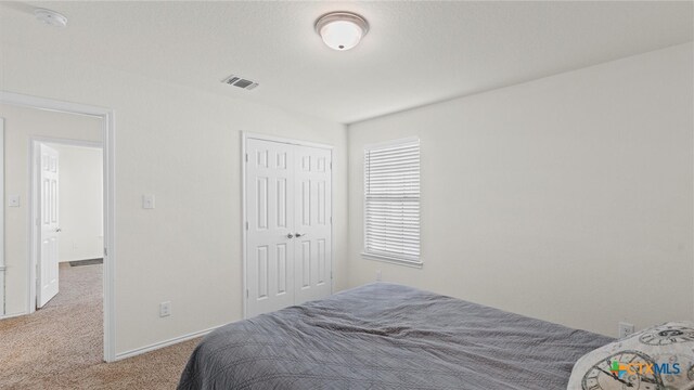 bedroom featuring a closet and carpet floors