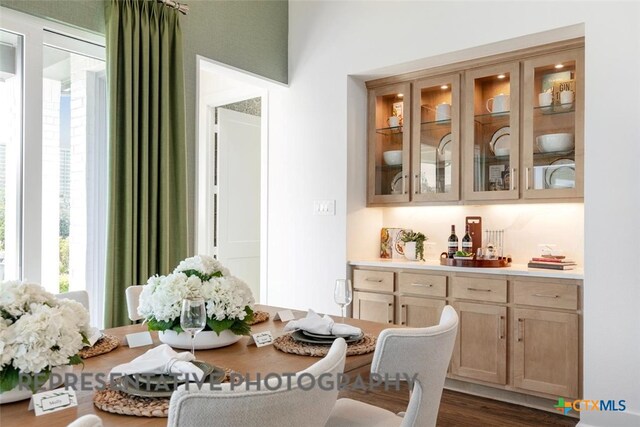 225 Dycus Bnd, Liberty Hill, TX 78642 - dining space with dark wood finished floors