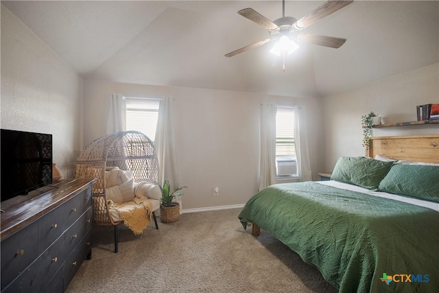 2520 Heartland Ave, Copperas Cove, TX 76522 - bedroom featuring carpet floors, lofted ceiling, baseboards, and a ceiling fan