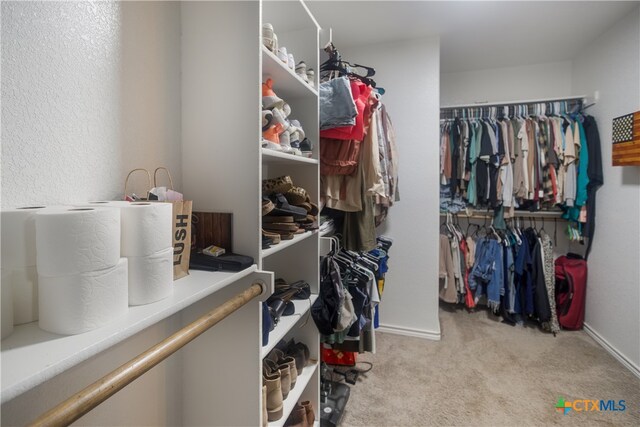 spacious closet with light carpet