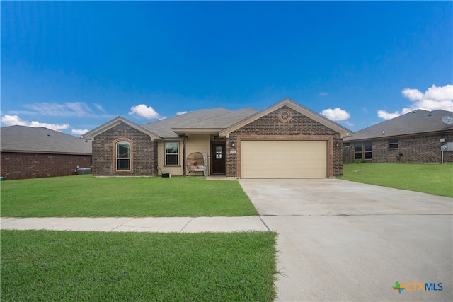 ranch-style house with a front lawn and a garage