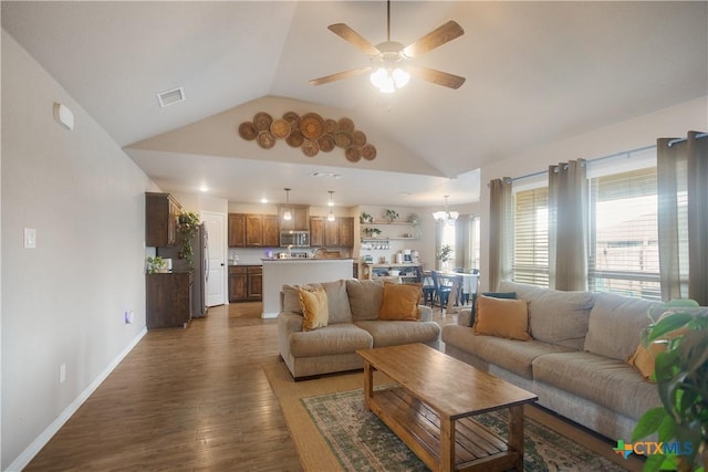 2520 Heartland Ave, Copperas Cove, TX 76522 - living area with wood finished floors, a ceiling fan, vaulted ceiling, and baseboards