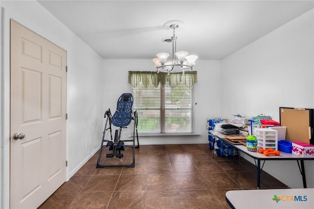 dining room with visible vents, baseboards, tile patterned floors, and a chandelier