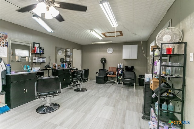 home office with ceiling fan