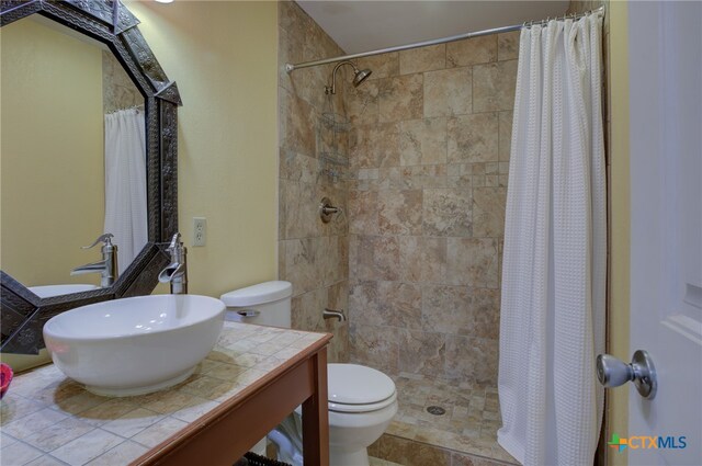 bathroom with sink, toilet, and walk in shower