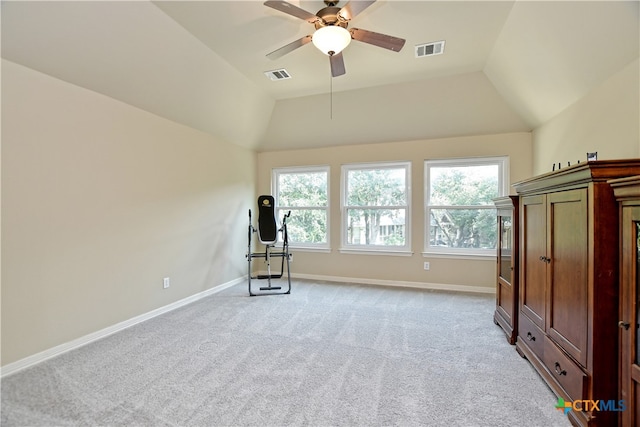 1108 Celtic Cv, Round Rock, TX 78681 - unfurnished bedroom featuring lofted ceiling, light carpet, and ceiling fan