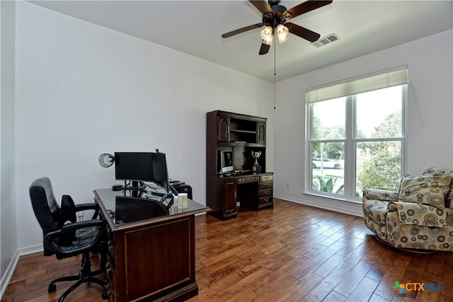 1108 Celtic Cv, Round Rock, TX 78681 - office area with dark wood-type flooring and a ceiling fan