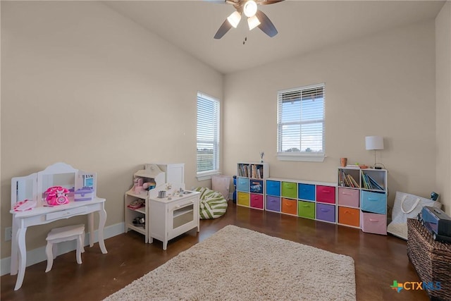 game room with ceiling fan