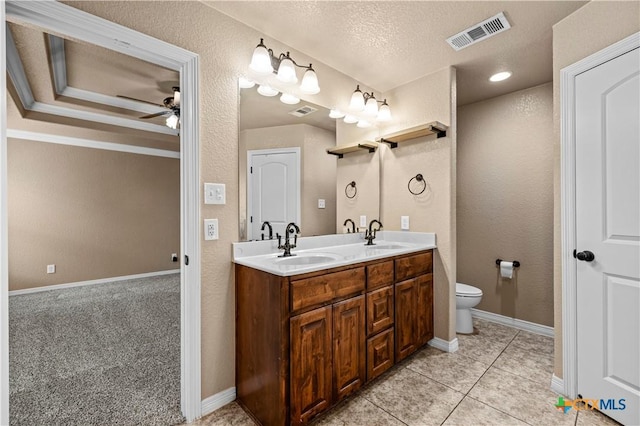 1722 Shadow Canyon Dr, Temple, TX 76502 - full bath featuring ceiling fan, double vanity, tile patterned flooring, and a textured ceiling