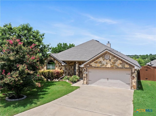 1722 Shadow Canyon Dr, Temple, TX 76502 - view of front facade with stone siding, driveway, a garage, and a front lawn