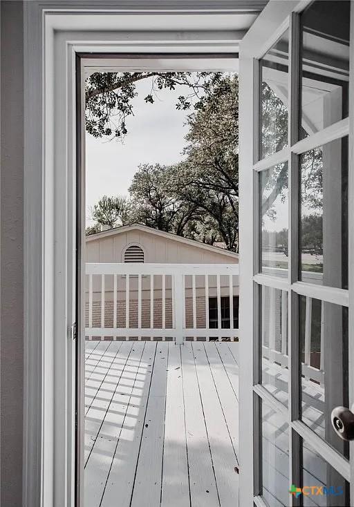 interior space with a deck